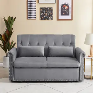High end and high-quality sofa, 55'' Modern Shiny Velvet Convertible Loveseat Sleeper Sofa Couch w/ 2 Lumbar Pillows, Adjustable Pull-Out Bed and Removable Armrest for Nursery, Living Room, Apartment, Home Office couch