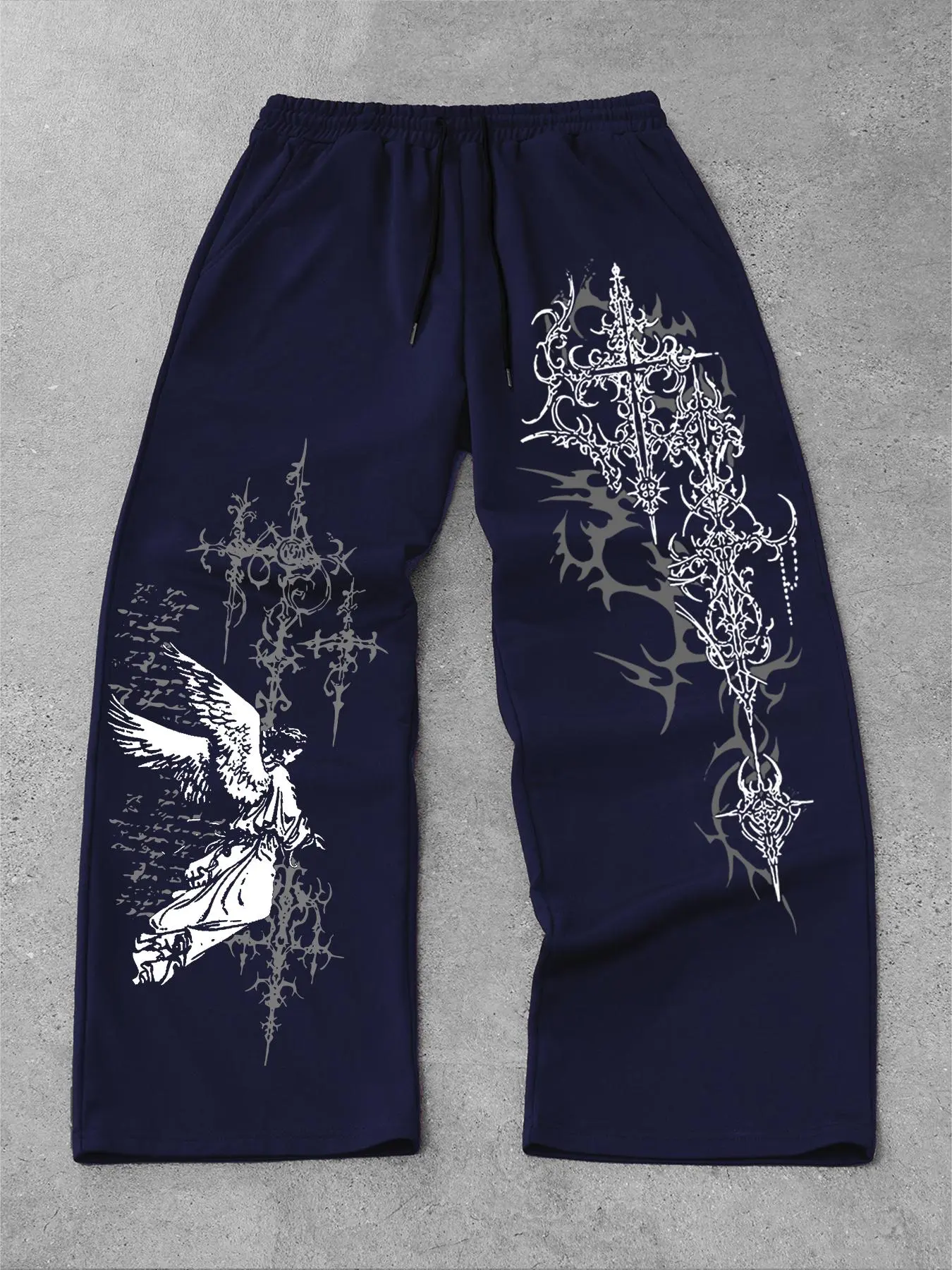 Unisex Gothic Style Straight Leg Fitted Pants, Gothic Runes & Angel Graphic Print, Streetwear, Casual Streetwear Bottoms, Y2K Fashion, Daily Wear, Men's Gift, Trendy Couple, Casual Streetwear Trousers