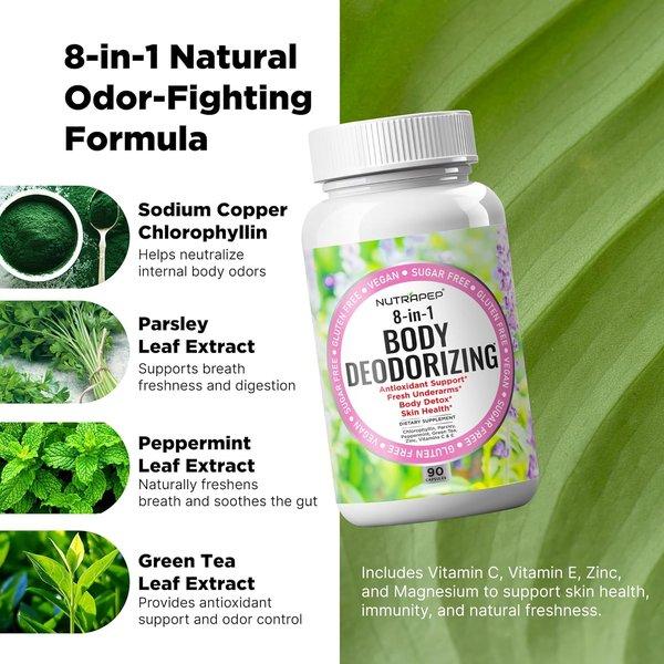 Body Deodorizing Supplement - Odor Eliminator & Internal Deodorant Pills for Fresh Breath Skin Health & Detox - Full Body