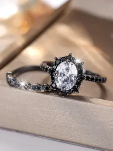 2 Piece Ring Set Black Rings Elegant Women's Fashion Engagement Rings Stackable Rings Bridal Rings Jewellery For Daily Date Wear