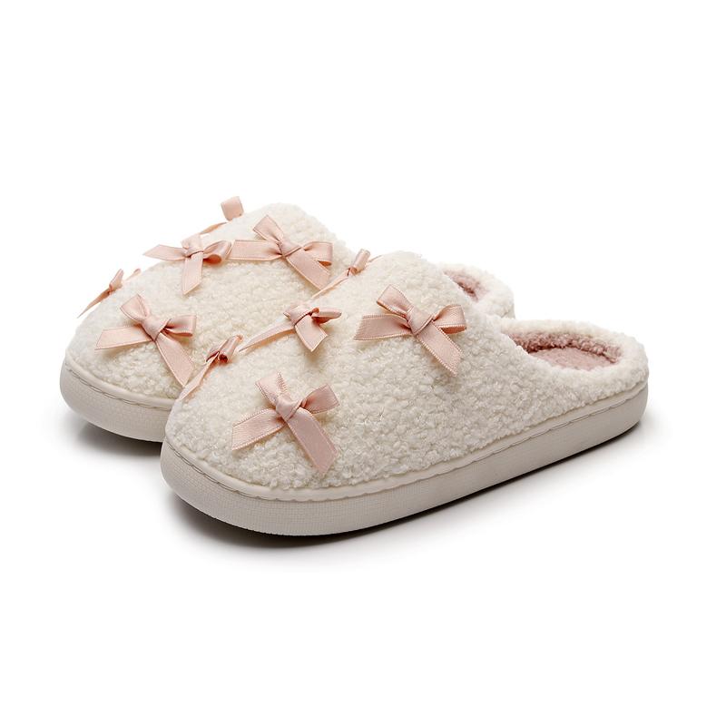 Slippers for Women Cotton Plush Soft Bowknot Memory Foam House Shoes Comfortable & Cozy Indoor Footwear