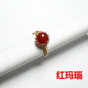 Crystal Ring with Strawberry Quartz Labradorite Tiger's Eye Dried Green Stone Shoushan Stone 14K Gold Plated Handmade Multi Gem Wire Wrapped Rings