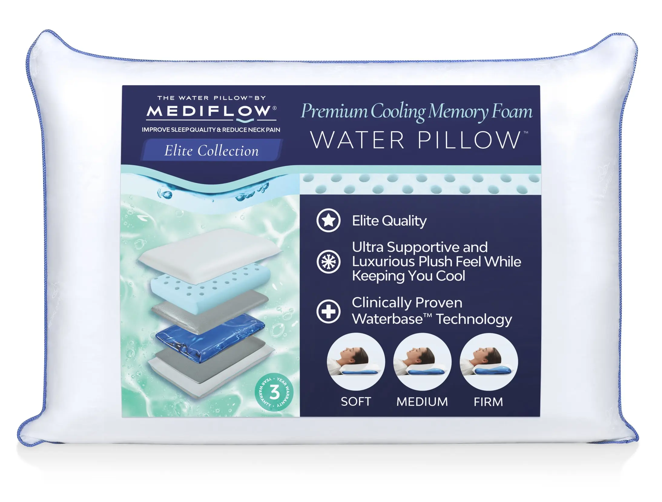 Mediflow Water Pillow - Elite Cooling Memory Foam bed pillow adjustable pillow