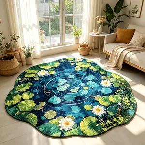 Ins Wind Lotus Pond Water Lilies Koi Carp Carpet Living Room Bedroom Non slip Foot Mat Thickened Soft Easy to Maintain Suitable for Nordic/Forest Home Decoration