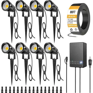 -in-One Landscape Lighting Kit, 5W LED Low  Landscape Lights with Transformer and 80FT Wire,  Outdoor Spotlight with Connectors for Yard Garden House, 3000K 12-24V 8Pack
