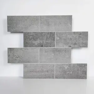 COLAMO Medium Gray Vinyl Concrete Look Peel and Stick Backsplash Subway Tiles wallpaper stone  panel