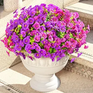 14 Bundles Artificial Flowers for Outdoors, Purple & Fuchsia fake plant