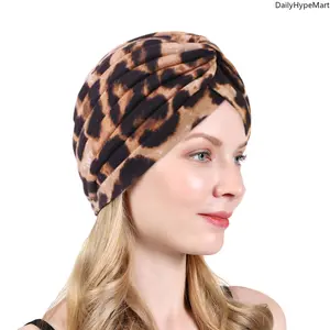 Women's Cotton Pleated Baroque Ethnic Indian Turban Hat - 1 Size, Business Casual, All Seasons Headwrap Cap with Leopard Print, Plain Option for Daily Wear