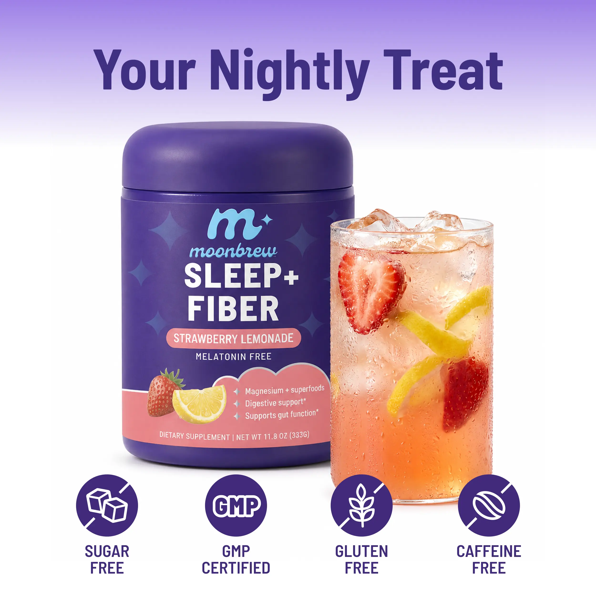 MoonBrew Sleep + Fiber Strawberry Lemonade Magnesium (9g of Dietary Fiber)