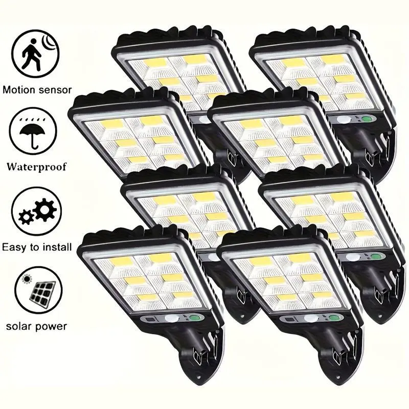 Viral 8 Pack Solar Street Lights Outdoor, 9LED Motion Sensor Security Flood Light with Remote Control, 3 Lighting Modes Waterproof Heavy-Duty Solar Wall Lamp for Yard Garden Garage Path Front Door Emergency Safety Lighting