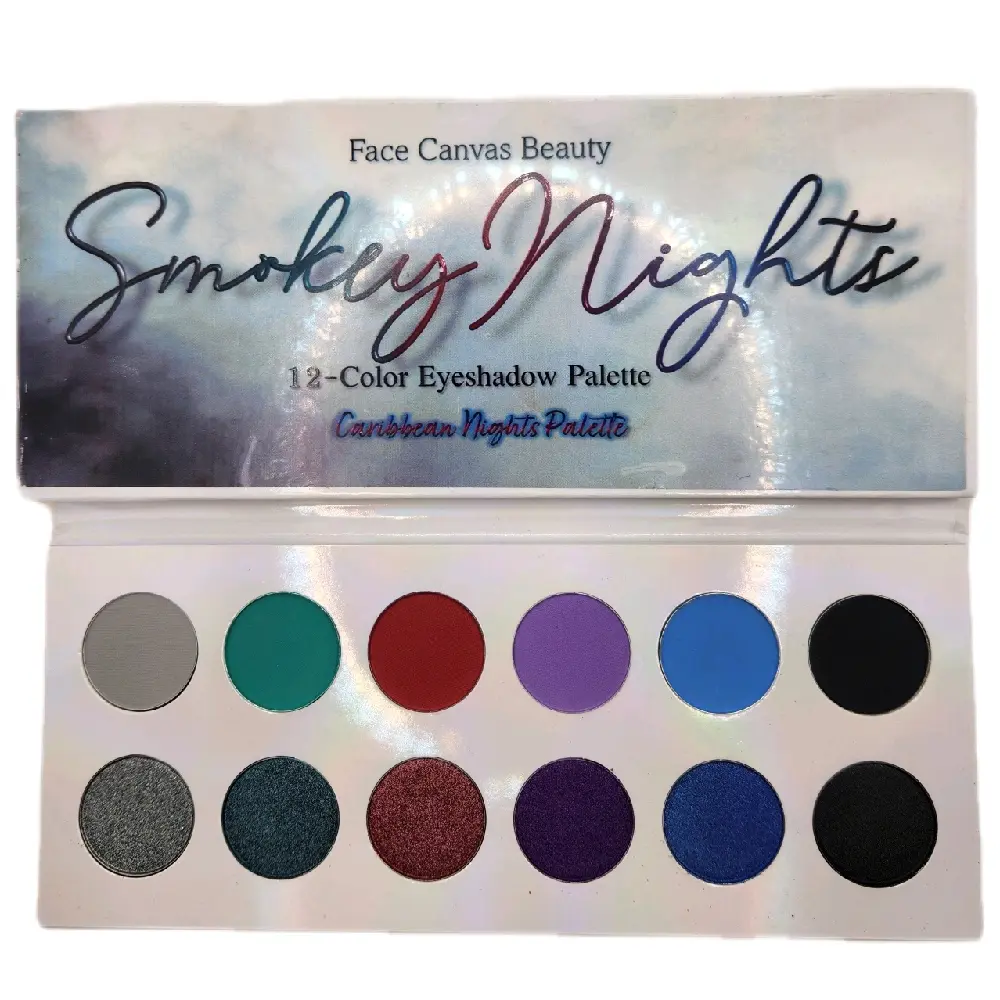 Face Canvas Beauty Smokey Nights Caribbean Nights 12-Color Eyeshadow Palette Shimmer & Matte Colors Vegan Animal-Cruelty Free