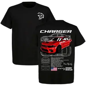 2 Sided Dodge Charger Graphic Tee with Blueprints and Specs, Streetwear, Top, Menswear, Car Enthusiast, Gift For Men, Full Size - Unisex Design