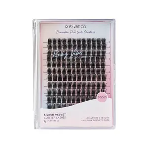 [RUBY VIBE CO] SilkenVelvet Cluster Lashes DD005, 144 Alternating Faux Mink Spikes for Doll-Eye and E-Girl Looks