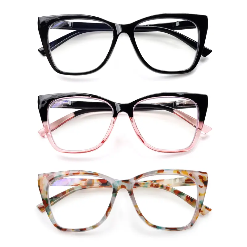 ZOELEAD Women's 3-Pack Quality Eyeglasses - Stylish Square Cat Eye Full Rim Frames, Spring Hinge, Anti-Glare UV Protection, Blue Light Blocking, Unisex Fit, Perfect Gift for Friends & Family, Ideal for Computer Work