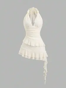 SULALIVAN Woven Crochet Twist Knot Tiered Flounce Bottom Cropped Ensemble Sweet Springtime Fairycore