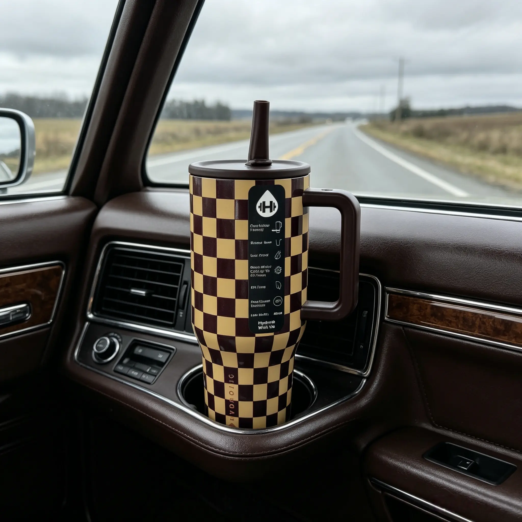 HydroJug 40oz Stylish Checkered Pattern Stainless Steel Tumbler - Autumn Design, Triple-Wall Anti-Scalding Insulation, Leakproof Straw, Handle, Cupholder-Friendly, Portable Water Bottle for Adults (Kitchenware Drinkware Vacuum Flask)
