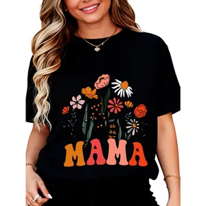 Unisex Cotton Round Neck Short-Sleeve T-Shirt - Vintage Boho Wild Flowers Graphic, Planet-Friendly, Fashion Casual Fit Women's Cottagecore Gardening Top (Mother's Day Gift Option)