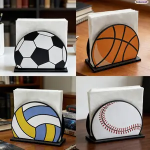 Creative Sports Theme Tissue Box Holder, Wooden Football Basketball Baseball & Volleyball Decor for Man Cave, Game Room, Office Desk & Funny Sports Fan Gifts outdoorfun