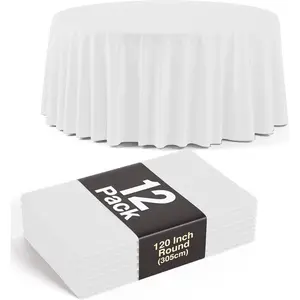 12 Pack White Plastic Round Table Cloth - 120 Inch Disposable Tablecloth For Parties - Plastic Table Cover For Picnics, Formal Events