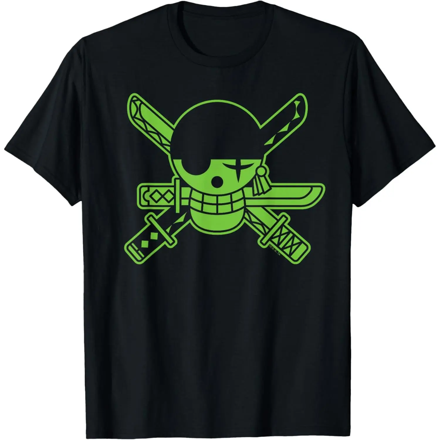 Anime Green Roronoa Zoro Jolly Roger T-Shirt Black Graphic