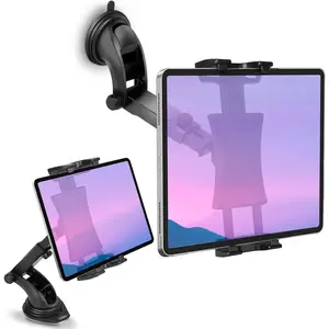 Dashboard & Windshield Tablet Mount Holder, 360? Rotation Window Dash Stand for iPad Pro 12.9/11/10.5/9.7/Air/Mini,  Galaxy Tab, 4.7-12.9" Tablets & Phone, TPU Suction Cup Sticky Gel & Pad