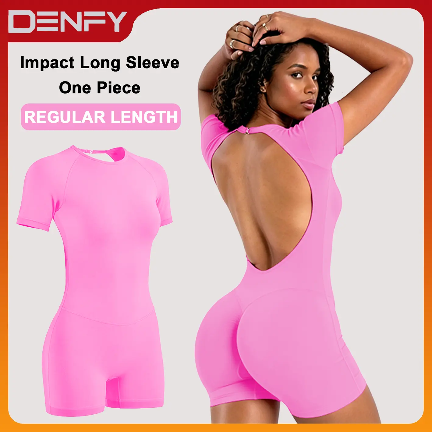 [SIZE UP 1] DENFY Impact Short Sleeve One Piece Women Soft Padded Bralette Tummy Control Butt Lifting Gym Workout Yoga One Piece Activewear [STRONG COMPRESSED]