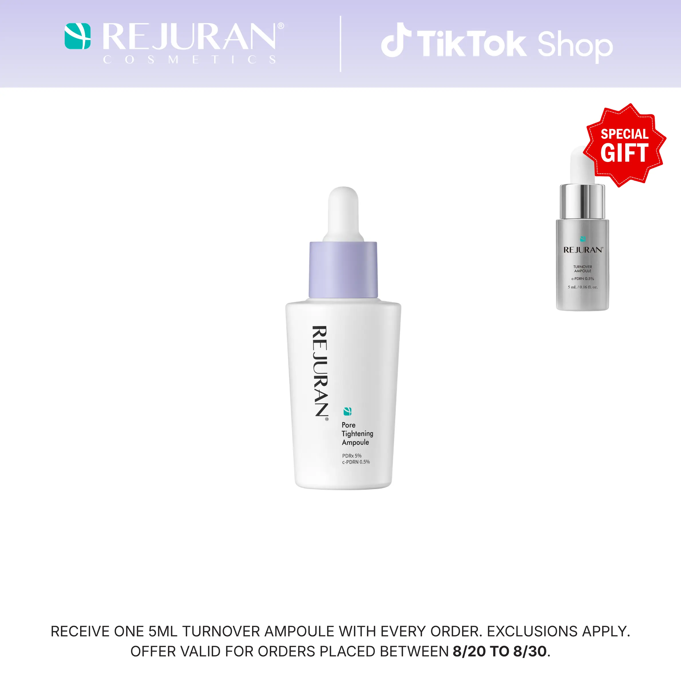 REJURAN Pore Tightening Ampoule – PDRx 5% & c-PDRN 0.5% Facial Serum with AHA/PHA/BHA/LHA & Witch Hazel – Helps Refine the Look of Pores and Improve Skin Texture – Dropper Type Korean Skincare