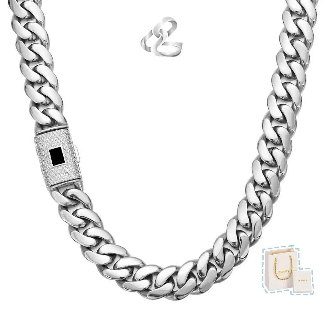 Silver Cuban Link Necklace Miami Style Unisex 316L Stainless Steel Hypoallergenic Tarnish Resistant Waterproof Durable Perfect Gift Choice jewelry men's rapper  chain