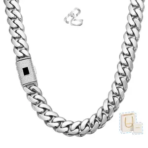 Silver Cuban Link Necklace Miami Style Unisex 316L Stainless Steel Hypoallergenic Tarnish Resistant Waterproof Durable Perfect Gift Choice jewelry men's rapper  chain