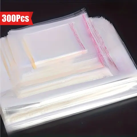 300pcs Transparent Clear Plastic Bags, Resealable Bags, Re-Sealable Packaging for Photos Jewelry Accessories, Sizes Include 4.33x2.75 Inch & More