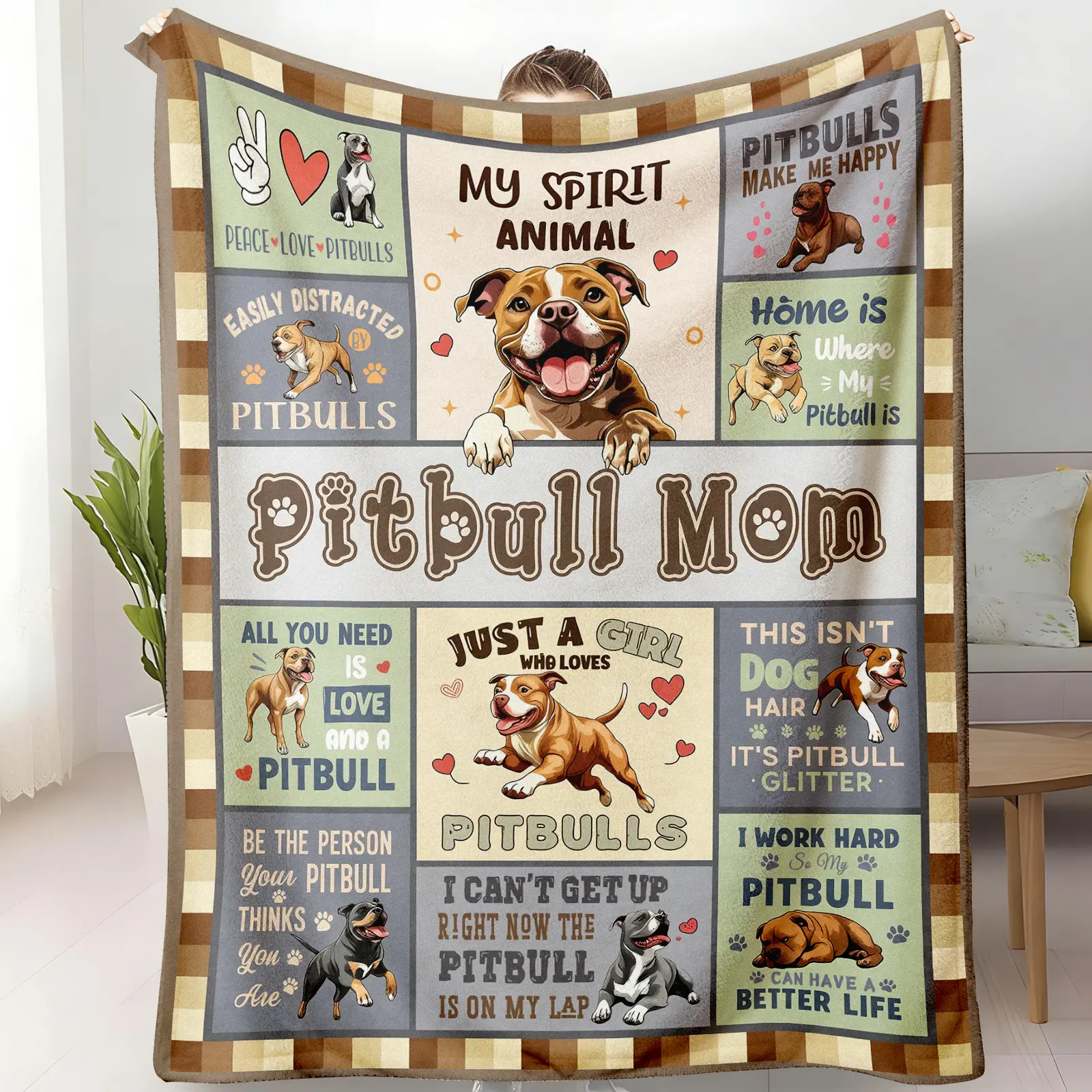 Pitbull Mom Fleece , Dog Lover Gift, Cozy Throw with Cute Pitbull Quotes, Perfect for Pet Owners, Sofa Decor & Gifting Pitbull Parents blanket