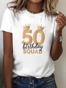 50 Birthday Squad Print T-shirt, Short Sleeve Crew