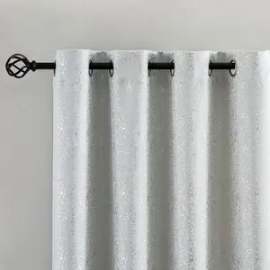 Metallic White Blackout Curtains 54 Inch Length 2 Panels Patterned  Shimmer Curtains for Bedroom, Grommet  Darkening Shimmery Window Thermal Insulated Drapes, 52 x 54 Inch