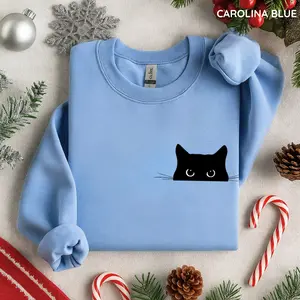 Cute Cat Sweatshirt, Black Cat Shirt, Cat Peeking Sweatshirt, Womens Funny Sweatshirt