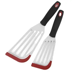 Stainless Steel Spatula Set, 2 Counts/set Spatula with Silicone Edge, Kitchen Spatula for Pancake, Fish, Smash Burger and Egg, Utensils, Kitchen Cooking Accessories