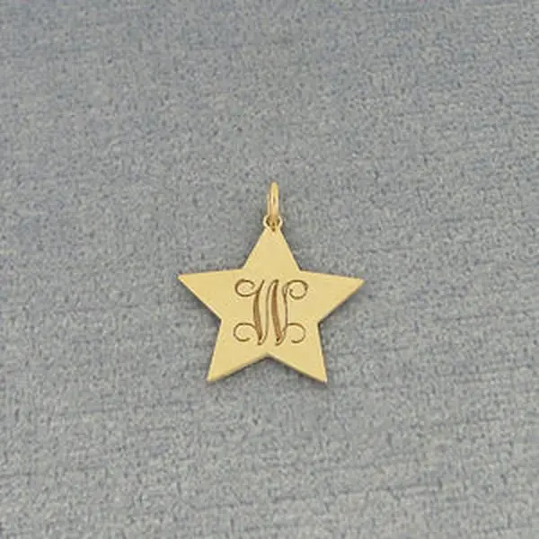 Dainty Fancy Monogram Initial Star Disc Charm Pendant Solid Gold Fine Jewelry GC25