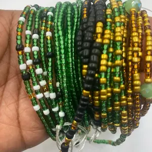 Rooted in Wealth Waist Bead Set 5 Piece - Brown Gold Black Mix for Stability Prosperity Protection - Tie-On Clasp Elastic - Stay Grounded and Glow