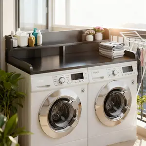 2-Tier Washer & Dryer Countertop 27.55"x54" Heavy-Duty Laundry Organizer Space-Saving Design with Counter Space Compatible with Front-Load Washers & Dryers Black/Brown/Natural Ideal for Laundry Room Functional Organizer