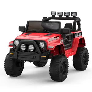 GARVEE 2-Seater 12V Remote-Operated Electric Ride On Truck for Kids, with Remote Control, MP3 Player, Safety Belt, LED Lights - Red Ride On Car