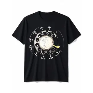 Men'S Vintage Rotary Phone Dial Pattern T-Shirt - 100% Cotton, Comfortable Short Sleeve Crew Neck, Perfect for Summer Outdoor Activities and Casual Wear, Casual Style, Regular Edition, Summer, Plus Size graphic tee Breathable Clothes Fabric Menswear