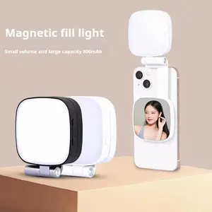 M27 Portable Pocket Fill Light Magnetic Mobile Phone Selfie Light 180-Degree Flip Phone Stand Built-in Mirror Rechargeable LED Ring Light for TikTok Live Stream Photography Makeup Vlog