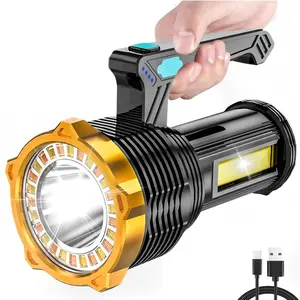 Searchlight: High-Power LED Spotlight (with Side Light and Battery Level Display) — Portable Flashlight for Outdoor Activities