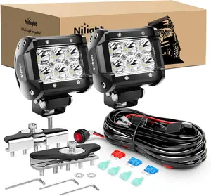 Nilight 2PCS 4 Inch 18W Spot led Pods Universal Adjustable Pillar Hood Led Work Light Mount Bracket with Off Road Wiring Harness-2 Leads, Driving Lights, Car Led Lights