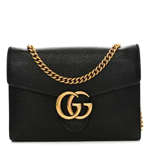 Pre-owned GUCCI Leather Shoulder Bags Calfskin GG Marmont Chain Wallet Black