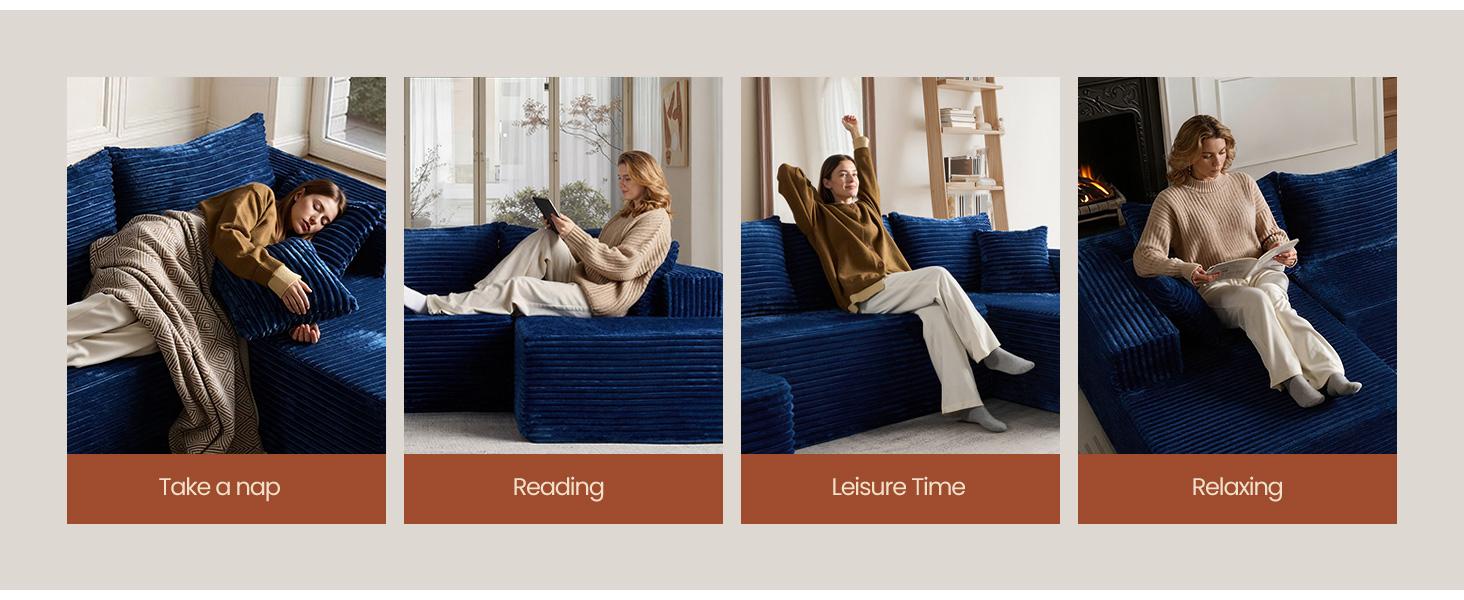 L/U-Shape Boneless Sectional Cloud Couch with Chaise Modular Deep Seating Sofa, Premium High-Density Foam & Plush Corduroy No Assembly Required, Modern Living Room Furniture