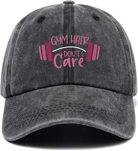 Gym Hair Don't Care,Funny Hats,Vintage Caps,Mama Hat for Women,Gym Hats for Women,Adjustable Cotton Baseball Cap for Women Black