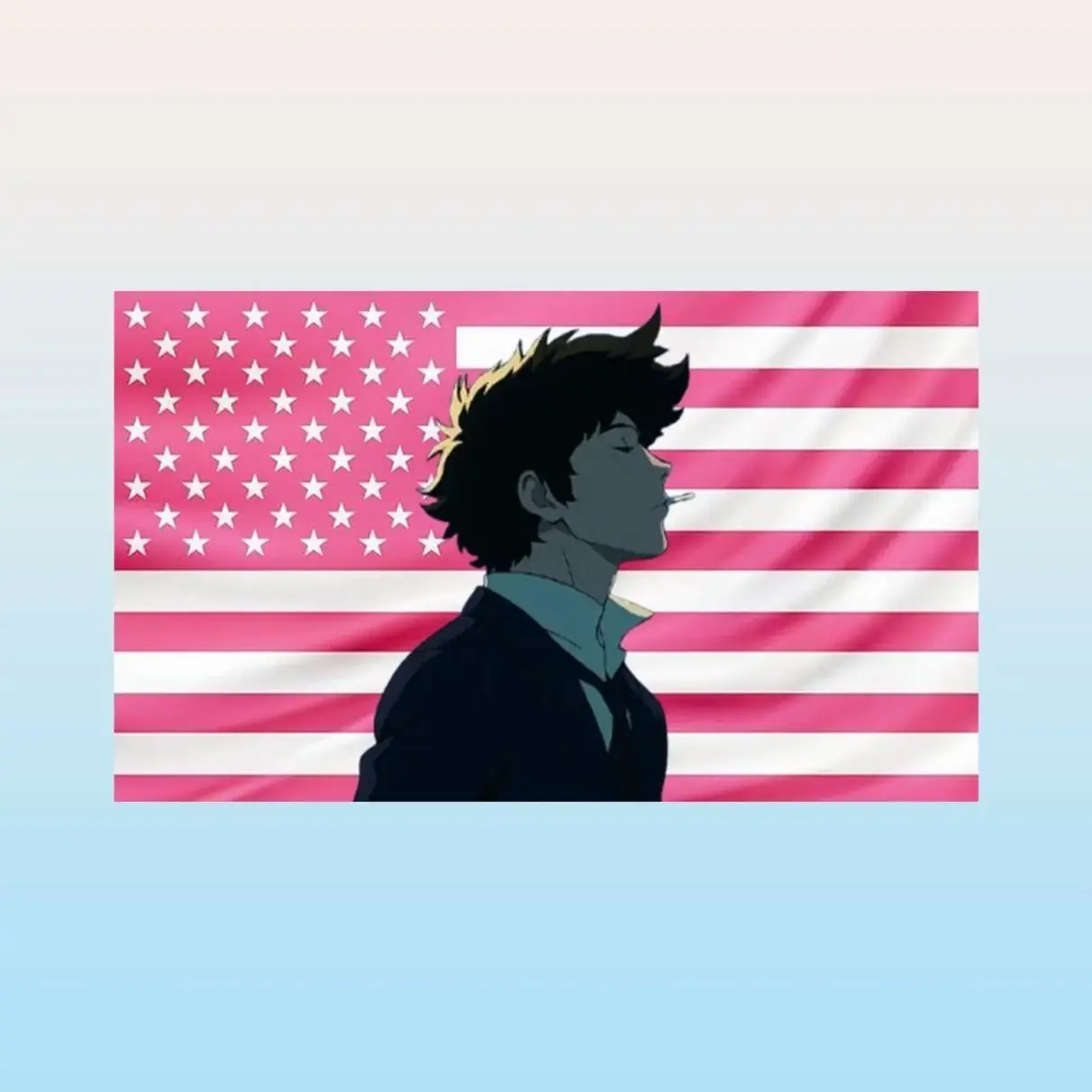 Cowboy Bebop Pink American Flag Tapestry – Anime Wall Art Decor | Retro Space Cowboy Flag | Aesthetic Manga Room Decor Gift