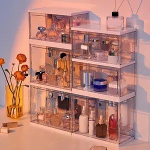 Stackable Perfume Storage Box, 1 Count Large Capacity Dustproof Acrylic Display Cabinet, Cosmetics Organizer Storage, Cosmetic Desktop Dustproof Storage Box for Home Bathroom Hotel Salon
