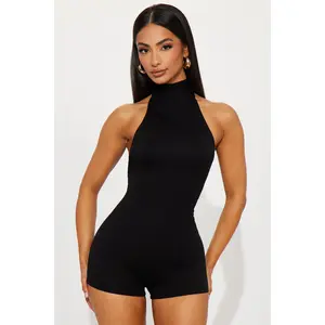 Serenity Backless Halter Romper - Black
