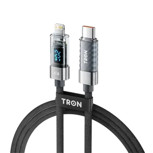 20W USB-C to Lightning Transparent Cable | Digital Display | 5FT | Grey